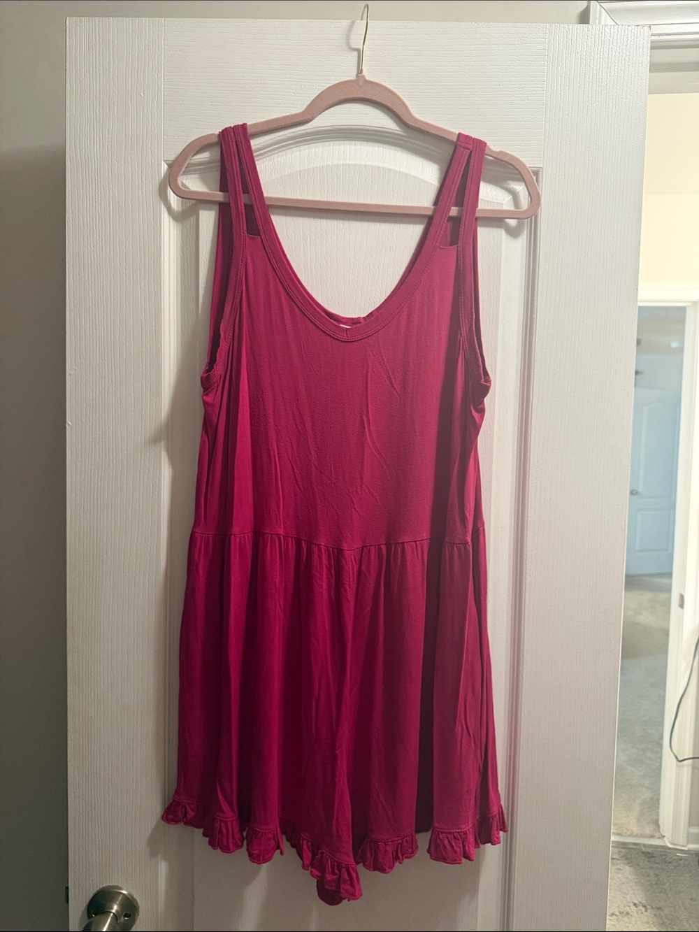 white birch Raspberry Pink Sleeveless Ruffle-Hem Tunic Romper
